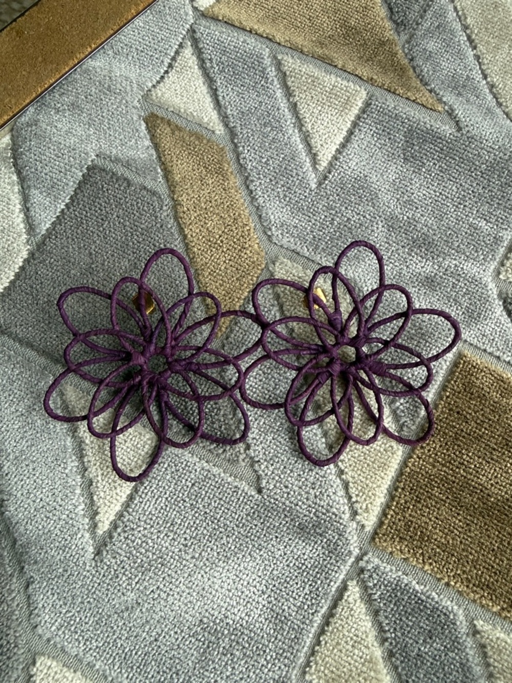 Sezane Purple Floral Wire Loop Statement Earrings